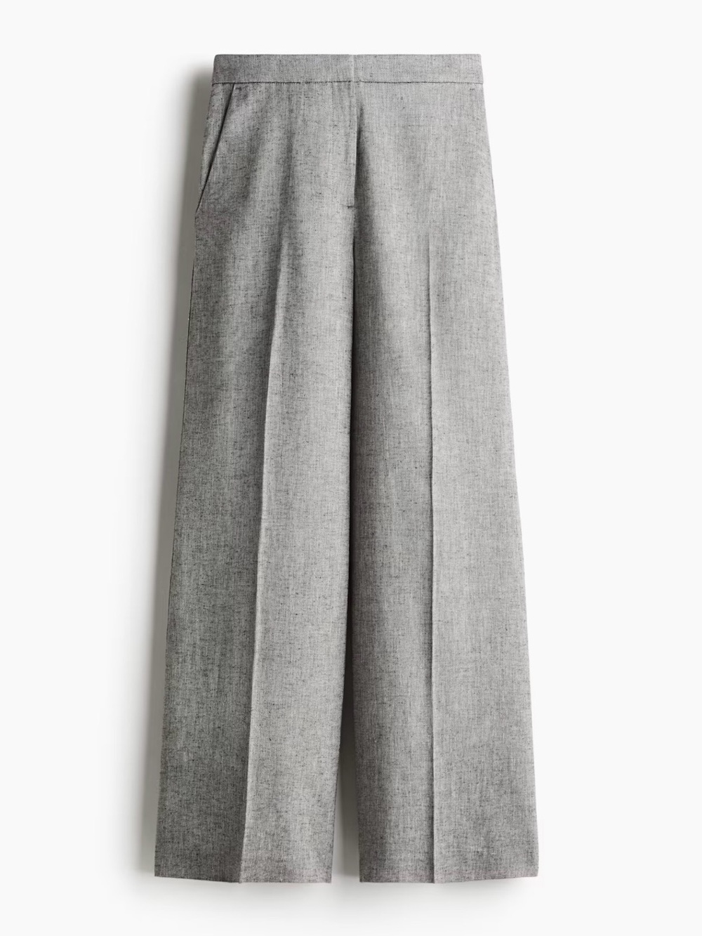 H&M wide leg linen blend pants grey melange